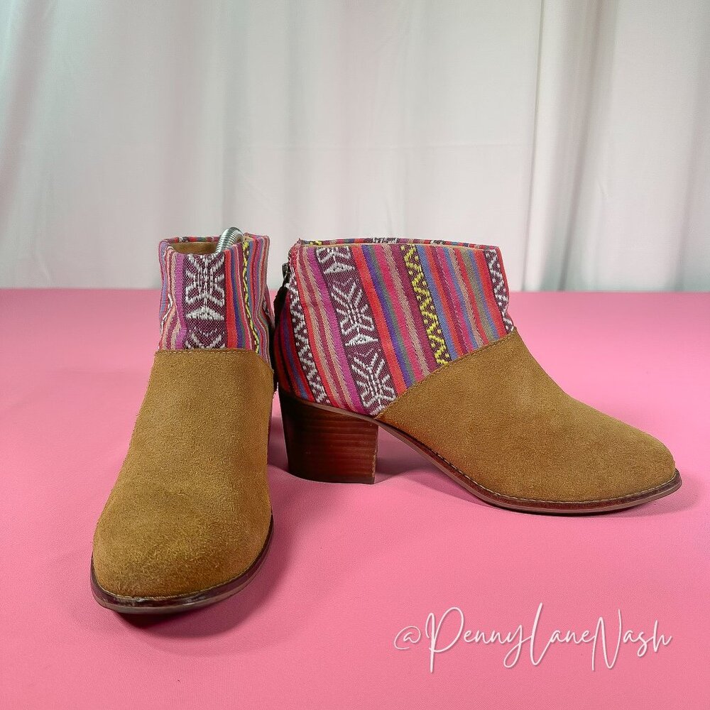 Toms Leila Suede Southwestern Ankle Boots Size 8 Textile Festival - Picture 2 of 8